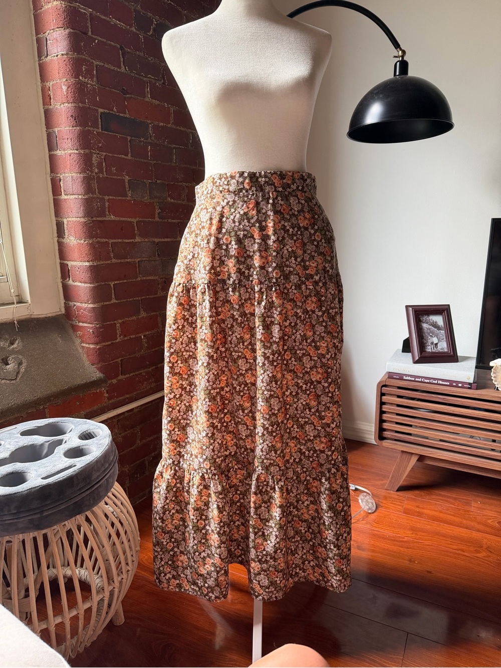 Floral Tiered Maxi Skirt in Brown & Floral